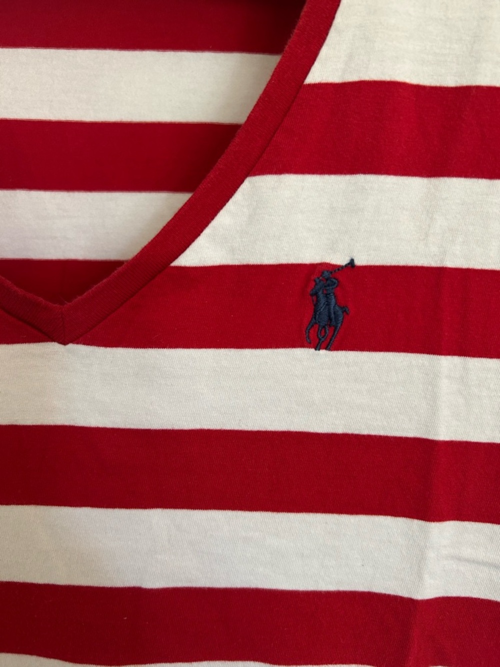 Ralph Lauren V-Neck Red & White Striped Short Sleeve Tee Size S - Picture 4 of 9